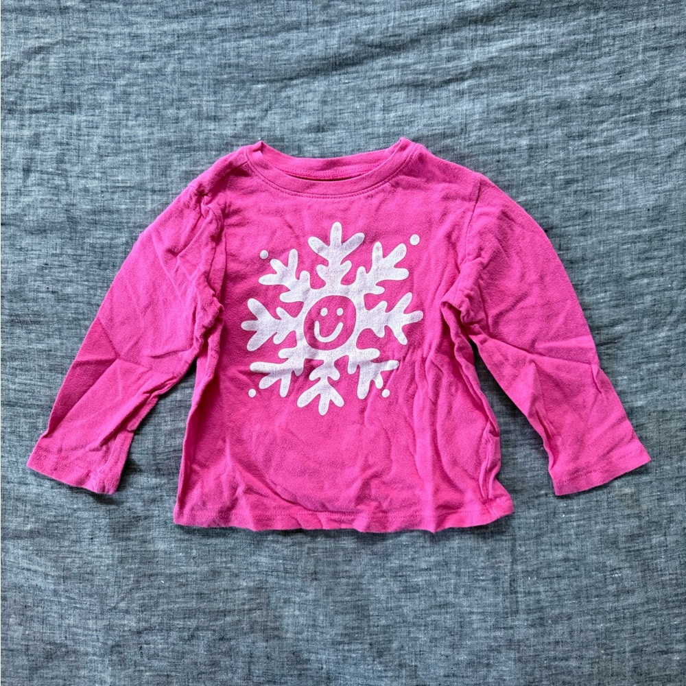 Old Navy pink smiley snowflake top, 2T